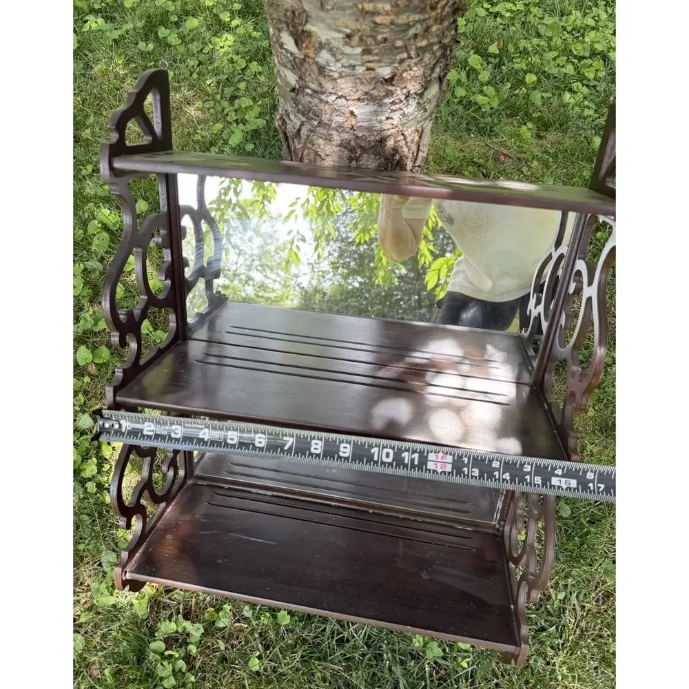 VTG Butler Mahogany Wooden Mirrored Back Wall Shelf 3 Tier Curio Display 22”